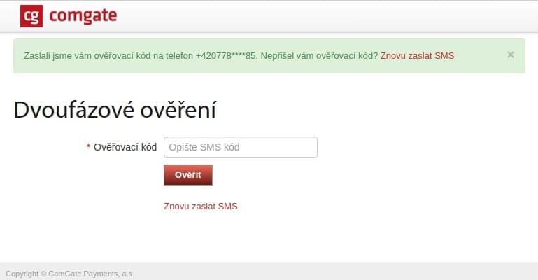 Dvoufázové ověření - Ověřovací kód