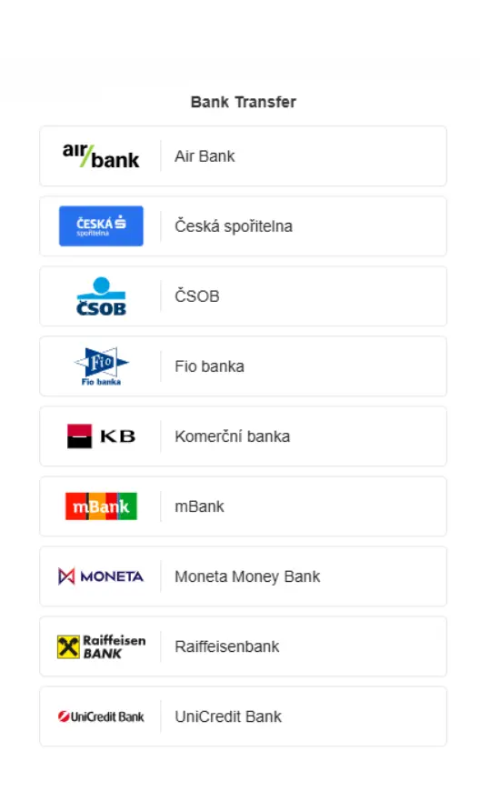 Bankovní převody na platební bráně