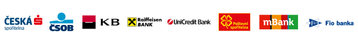 Banky podporované platební bránou: Česká spořitelna, ČSOB, Komerční banka, Raiffeisenbank, UniCredit Bank, Poštovní spořitelna, mBank, Fio banka