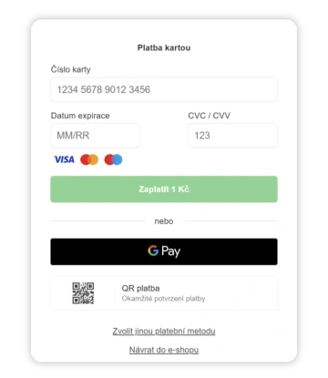 Platba kartou v platební bráně Comgate