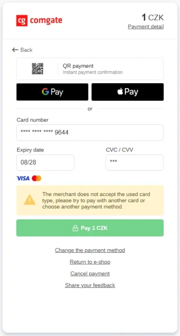 Acceptance of Selected Payment Cards