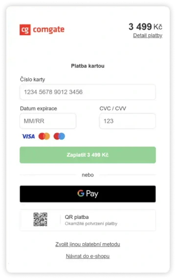 platba kartou na platební bráně