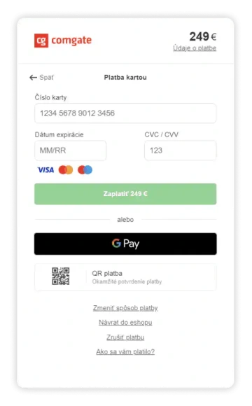 platba kartou na platební bráně