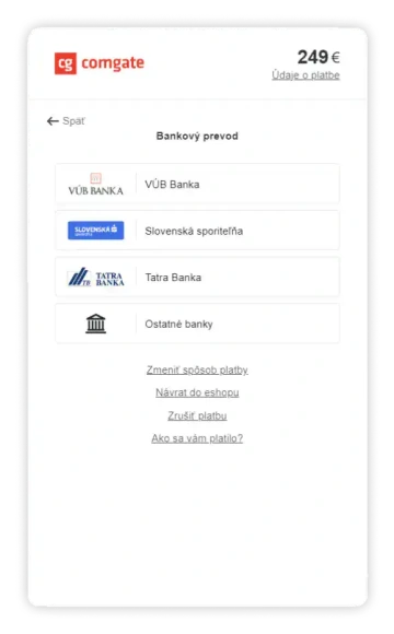 bankovní převod na platební bráně