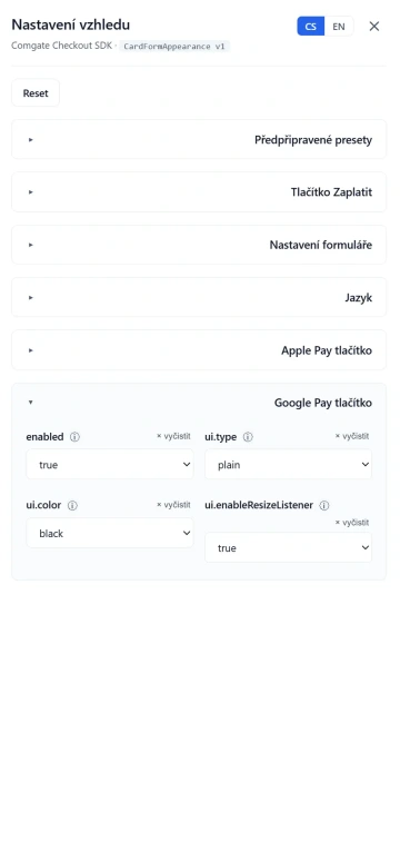 Web Checkout nastavení vzhledu