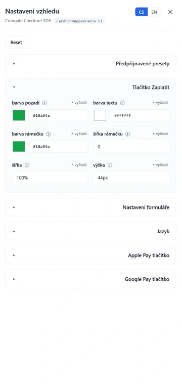 Web Checkout nastavení vzhledu