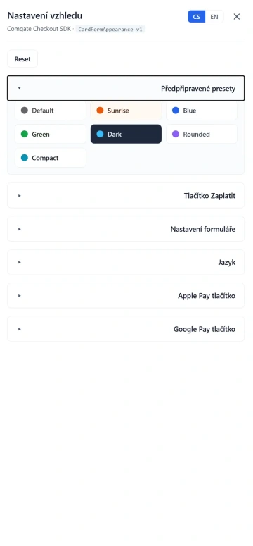 Web Checkout nastavení vzhledu
