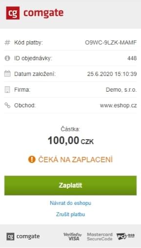 Stav - čeká na zaplacení