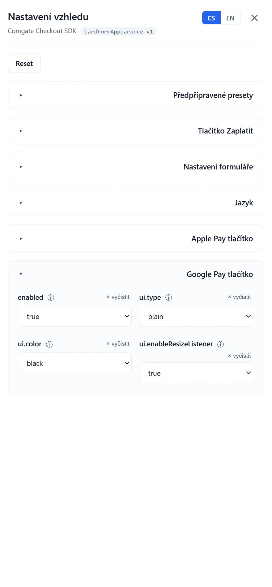 Web Checkout nastavení vzhledu