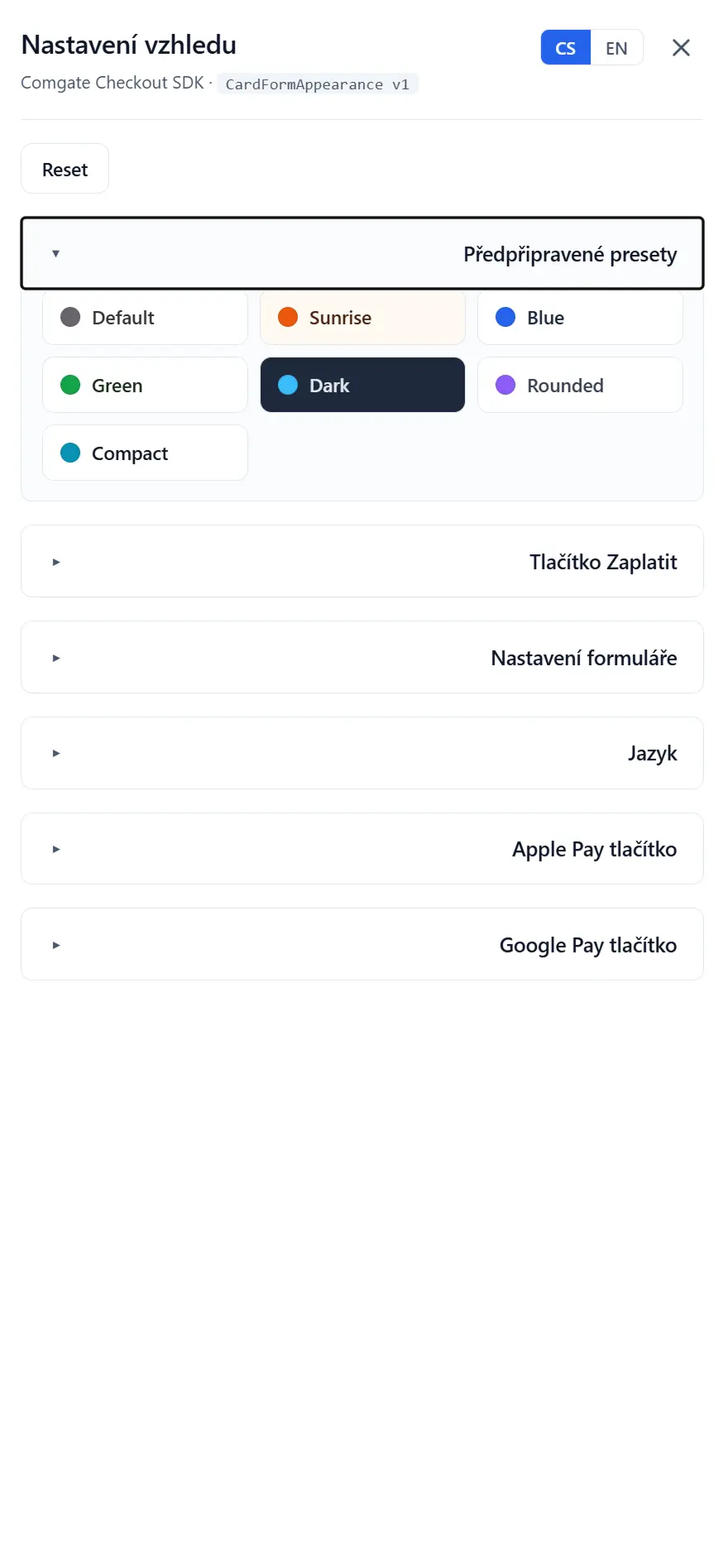 Web Checkout nastavení vzhledu